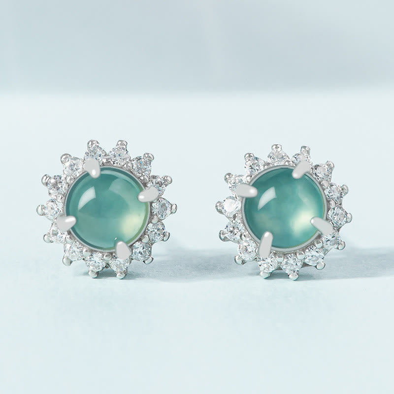 KarmaRipple's 925 Sterling Silver Round Jade Fortune Abundance Stud Earrings p1