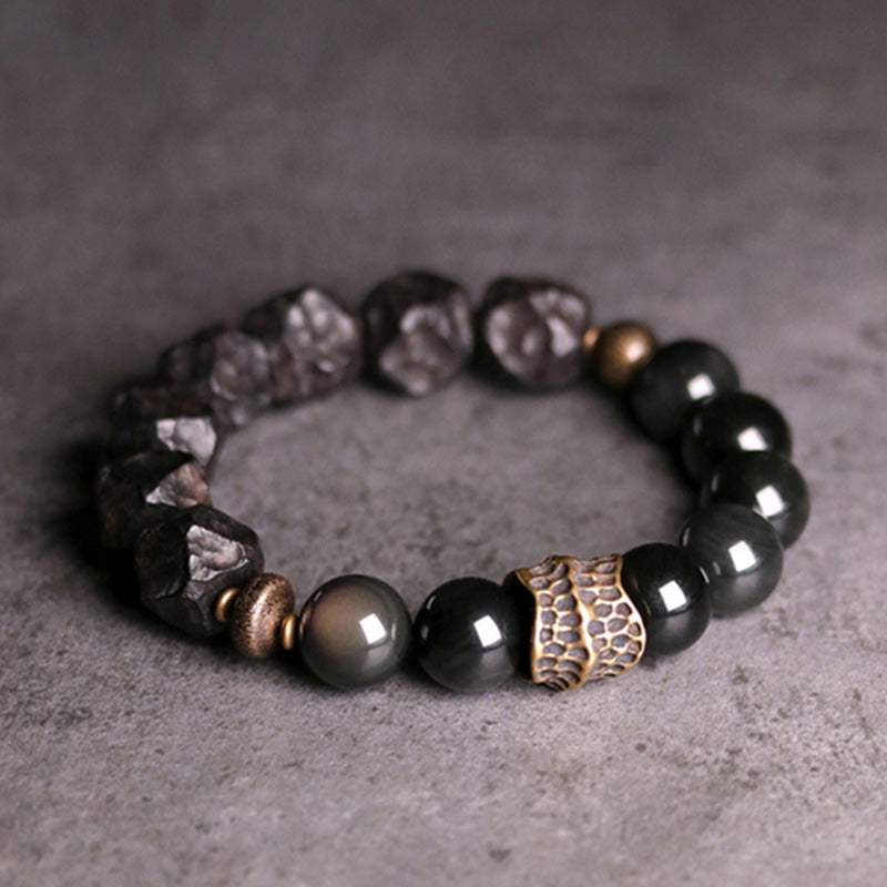 KarmaRipple's Black Obsidian Ebony Wood Bronze Strength Pair Bracelet p11