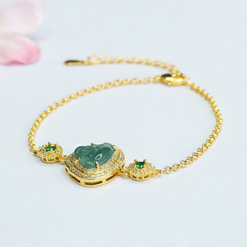 KarmaRipple's Laughing Buddha Green Jade Zircon Fortune Chain Bracelet p6