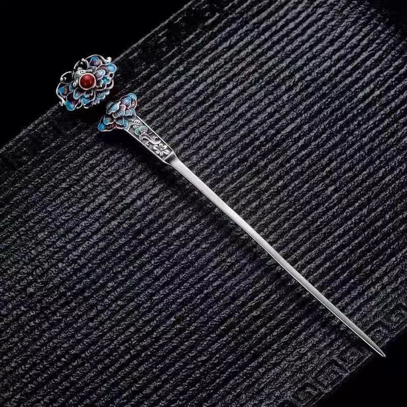 KarmaRipple's Red Agate Peony Flower Confidence Hairpin p2