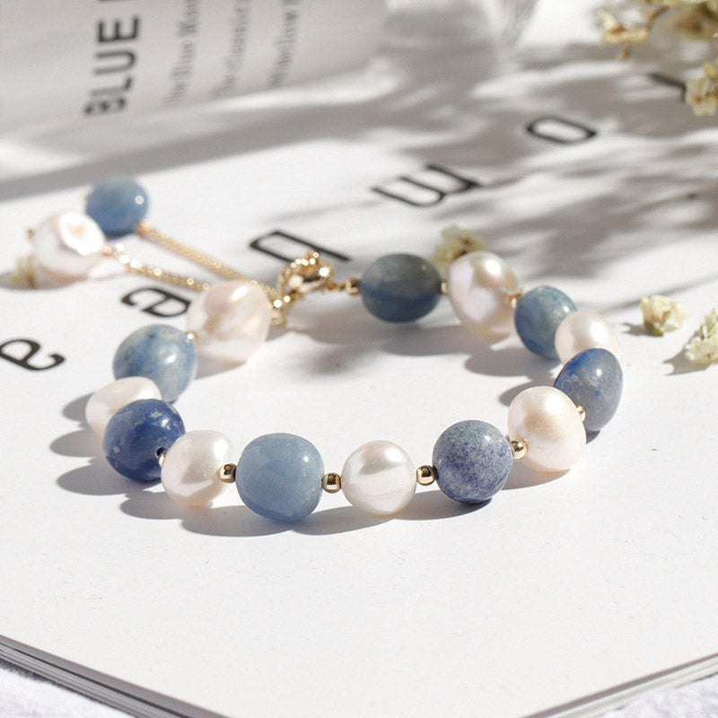KarmaRipple's Authentic Blue Aventurine Gemstone Pearl Bead Balancing Bracelet p6