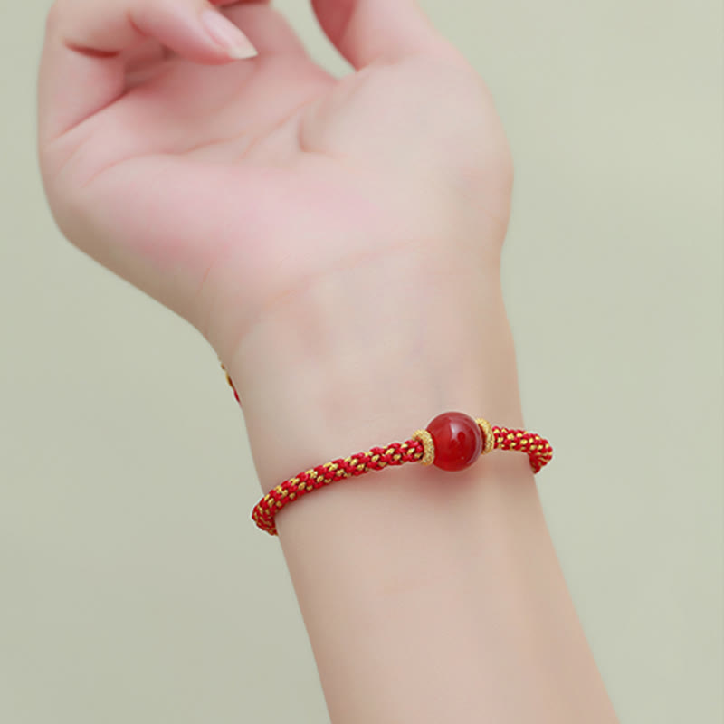 KarmaRipple's Handmade Red Agate Amethyst Golden Rutilated Quartz Pink Gemstone Bead Calm Woven Bracelet p17