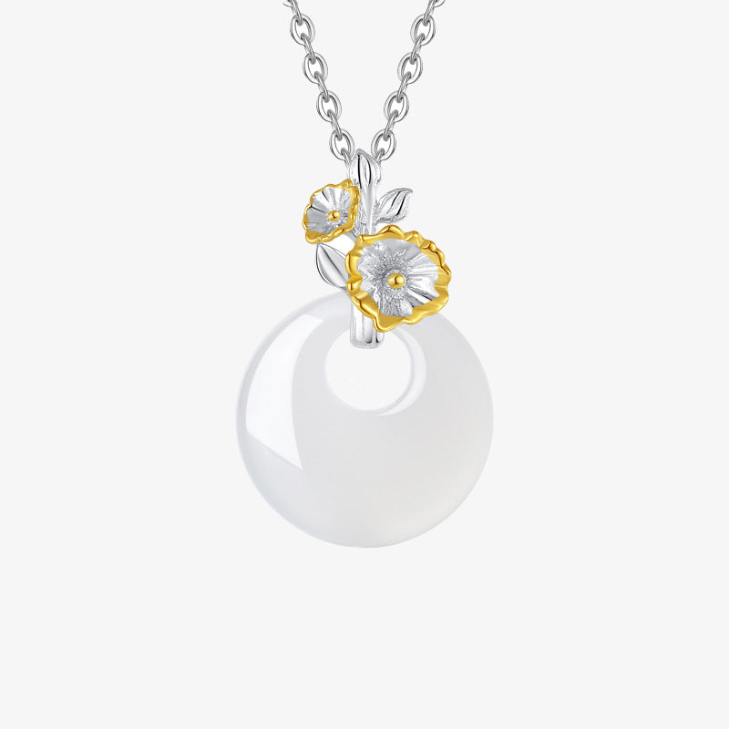 KarmaRipple's 925 Sterling Silver Round Chalcedony Twelve Months Flower Balance Pendant Necklace p37