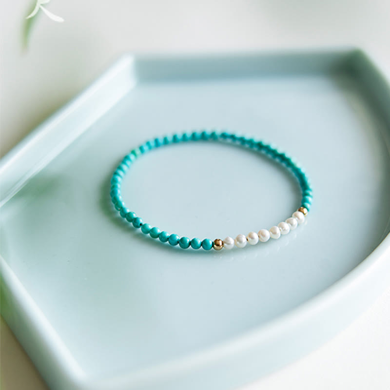 KarmaRipple's 925 Sterling Silver Authentic Turquoise Pearl Beaded Bracelet p3