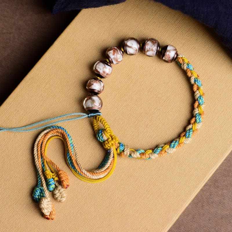 KarmaRipple's Handmade Multicolored Rope Liuli Glass Bead Fortune Woven Bracelet p1