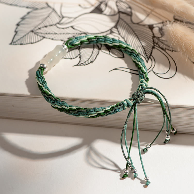KarmaRipple's Ivory Jade Bamboo Reincarnation Weave Wealth Fortune Strength String Bracelet p4