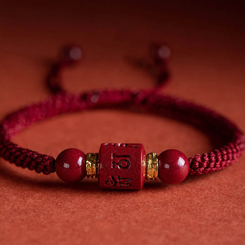KarmaRipple's Tibet Cinnabar Om Mani Padme Hum Engraved Blessing Woven Bracelet p4