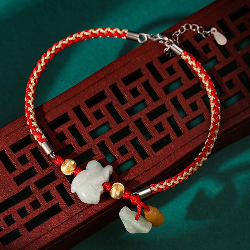 KarmaRipple's Chinese Zodiac Jade Prosperity Red String Bracelet Anklet p26