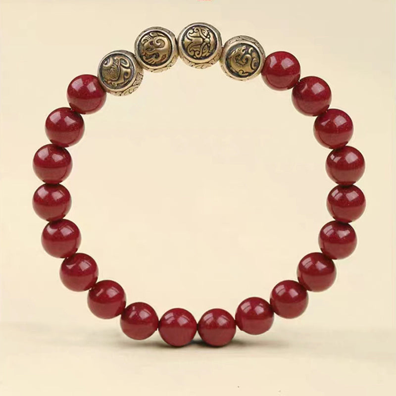 KarmaRipple's 925 Sterling Silver Authentic Cinnabar Four Beasts Blessing Bracelet p14