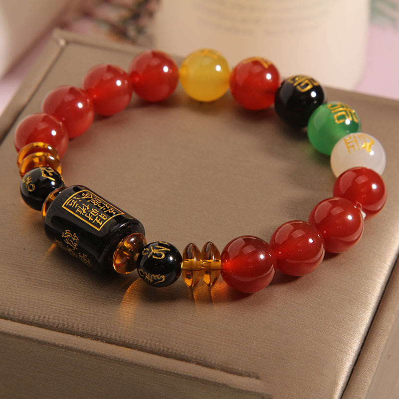 KarmaRipple's Five Elements Black Onyx Red Agate Wisdom Wealth Bracelet p22