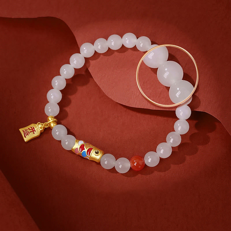 KarmaRipple's 925 Sterling Silver Hetian Ivory Jade Red Agate Koi Fish Fortune Happiness Bracelet p4