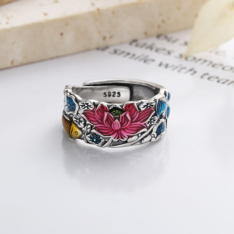 KarmaRipple's 925 Sterling Silver Koi Fish Lotus Flower Prosperity Ring p4