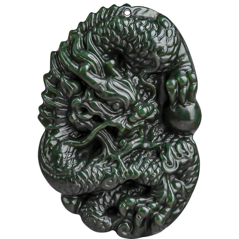 KarmaRipple's Hetian Cyan Jade Dragon Success Balance Pendant Beaded String Necklace p12