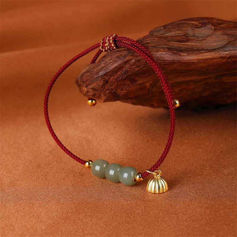 KarmaRipple's Handmade Hetian Jade Bead Lotus Pod Prosperity Fortune Woven Bracelet p3