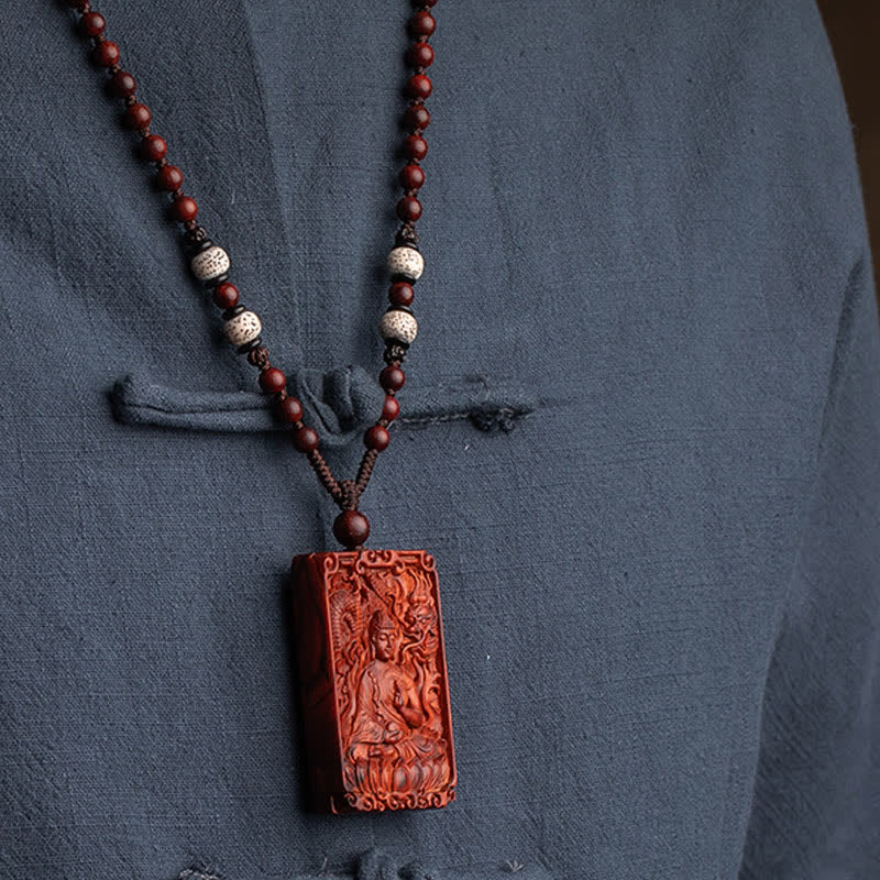 KarmaRipple's Chinese Zodiac Natal Buddha Small Leaf Red Sandalwood Protection Pendant Necklace p17
