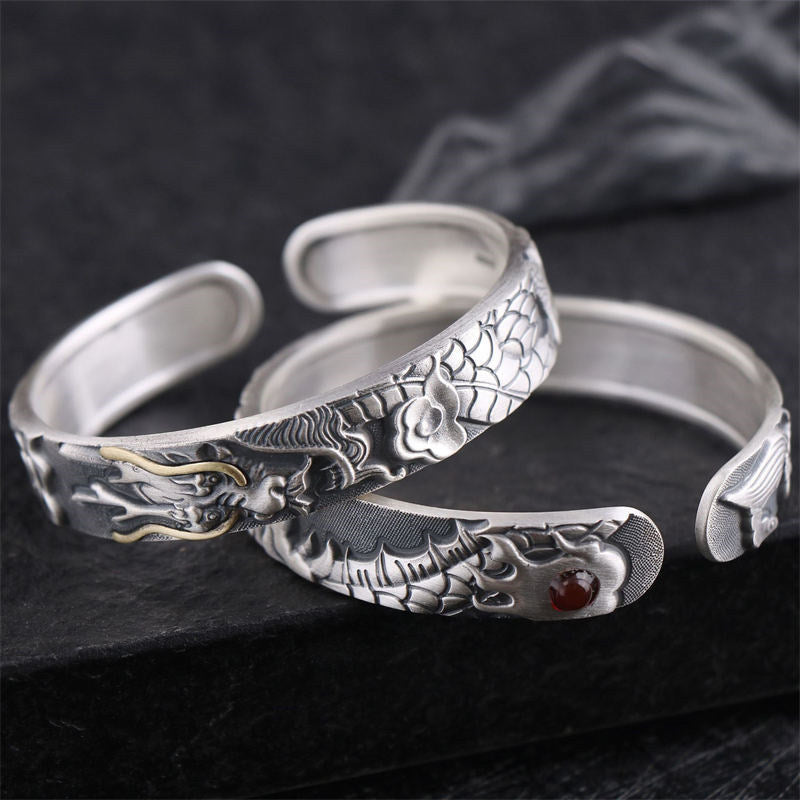 KarmaRipple's 999 Sterling Silver Dragon Strength Protection Bracelet Bangle p2
