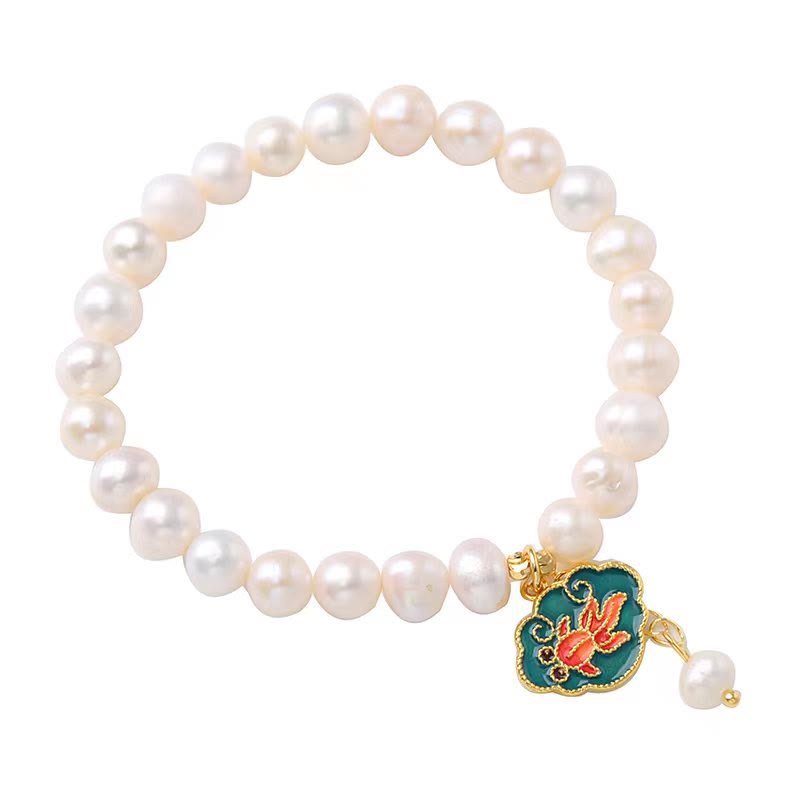 KarmaRipple's Authentic Pearl Lotus Koi Fish Goldfish Optimism Talisman Bracelet p7