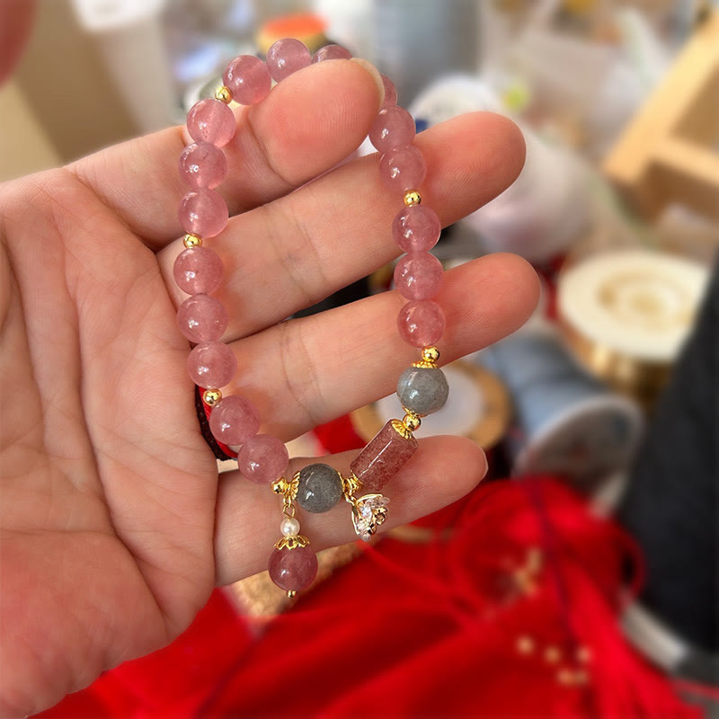 KarmaRipple's Authentic Strawberry Quartz Zircon Flower Positive Talisman Bracelet p6