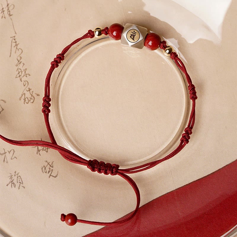 KarmaRipple's Handmade 925 Sterling Silver Chinese Zodiac Natal Buddha Cinnabar Calm Woven Bracelet p43