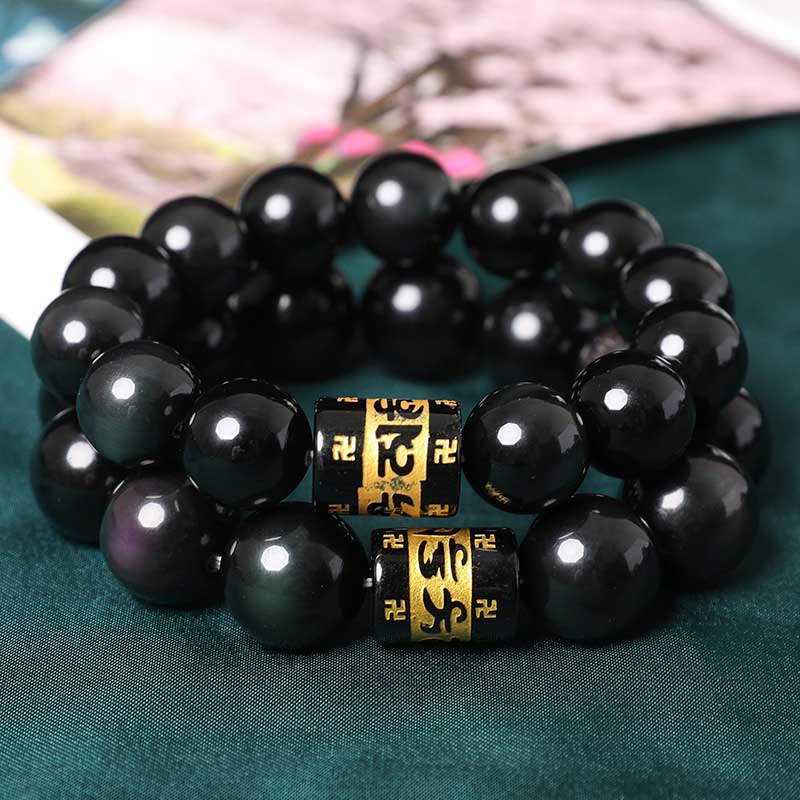 KarmaRipple's Rainbow Obsidian Om Mani Padme Hum Swastika Positive Bracelet p3