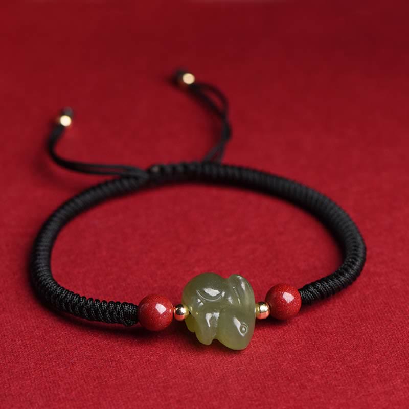 KarmaRipple's Year of the Rabbit Hetian Jade Bunny Cinnabar Beaded Abundance String Bracelet p12