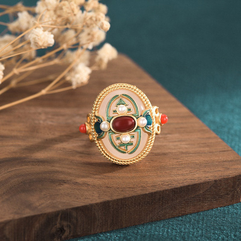 KarmaRipple's Ivory Jade Red Agate Happiness Fortune Ring p2