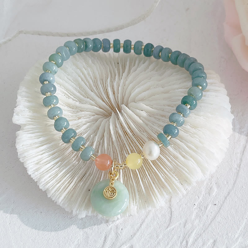 KarmaRipple's Authentic Hetian Jade Pearl Peace Buckle Fu Character Gourd Money Bag Strawberry Quartz PiXiu Fortune Bracelet p1