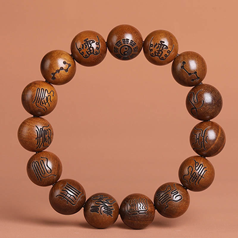 KarmaRipple's Lightning Struck Jujube Wood Yin Yang Bagua Taoist Taboo Scripture Symbol Engraved Fortune Bracelet p15