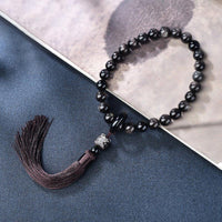 Authentique Mala de poignet en obsidienne argentée brillante de KarmaRipple, glands de protection, décoration de voiture
