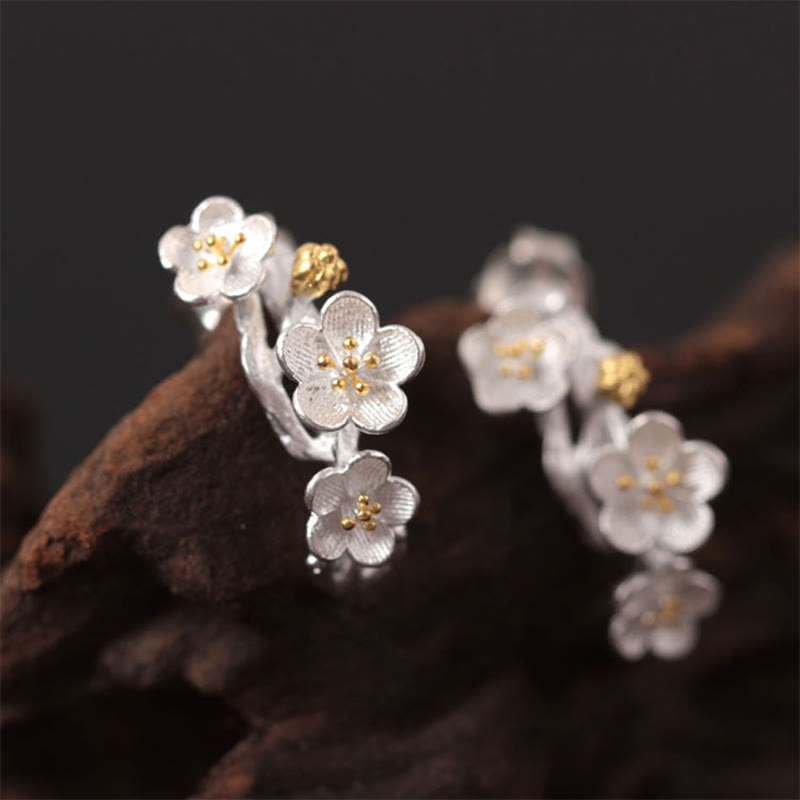 KarmaRipple's 925 Sterling Silver Plum Blossom Floral Blessing Earrings p3