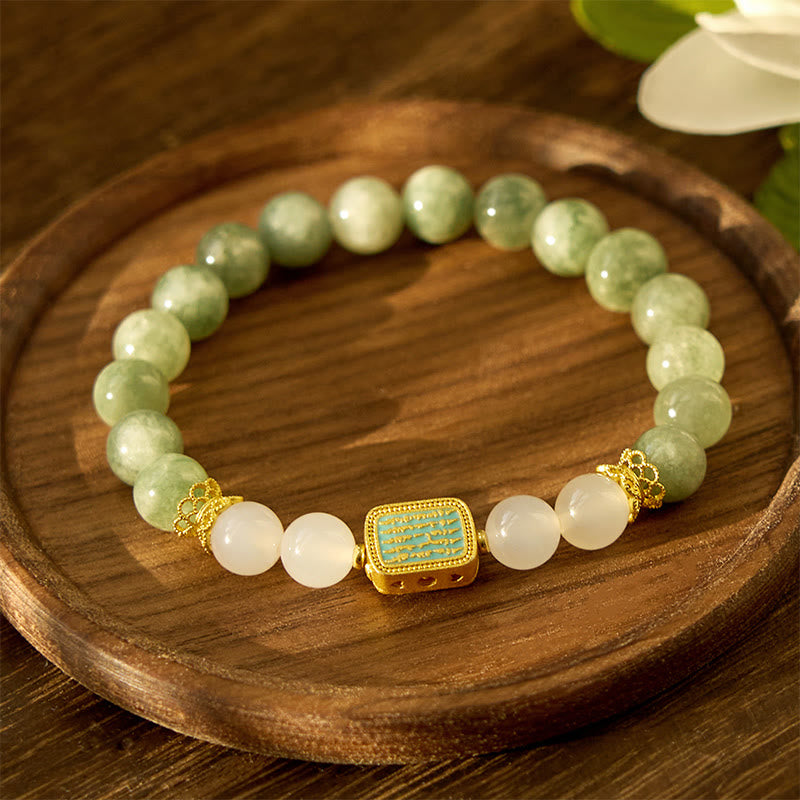 KarmaRipple's Authentic Green Jade Ivory Agate Five Scriptures Abundance Bracelet p6