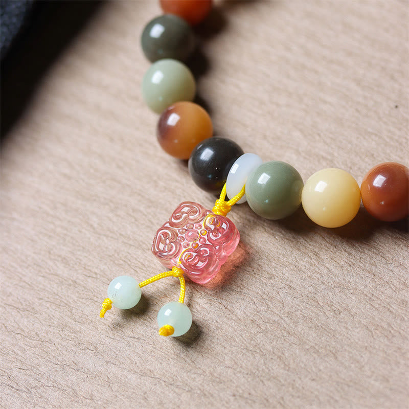 KarmaRipple's Authentic Multicolored Gradient Bodhi Seed Liuli Glass Talisman Peace Bracelet p7