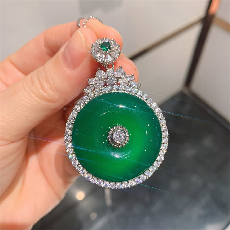KarmaRipple's Green Chalcedony Round Peace Buckle Strength Pendant Necklace p3