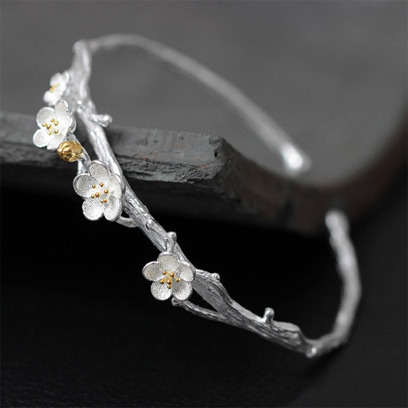 KarmaRipple's 925 Sterling Silver Plum Flower Blessing Bracelet Adjustable Bangle p9
