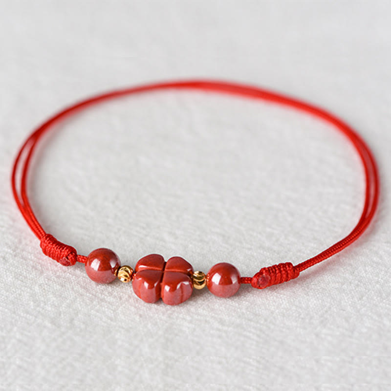 KarmaRipple's Four Leaf Clover Cinnabar Blessing Calm String Bracelet Anklet p17
