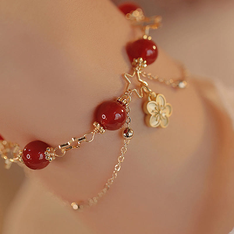 KarmaRipple's 14k Gold Plated Red Agate Star Flower Talisman Calm Bracelet p10