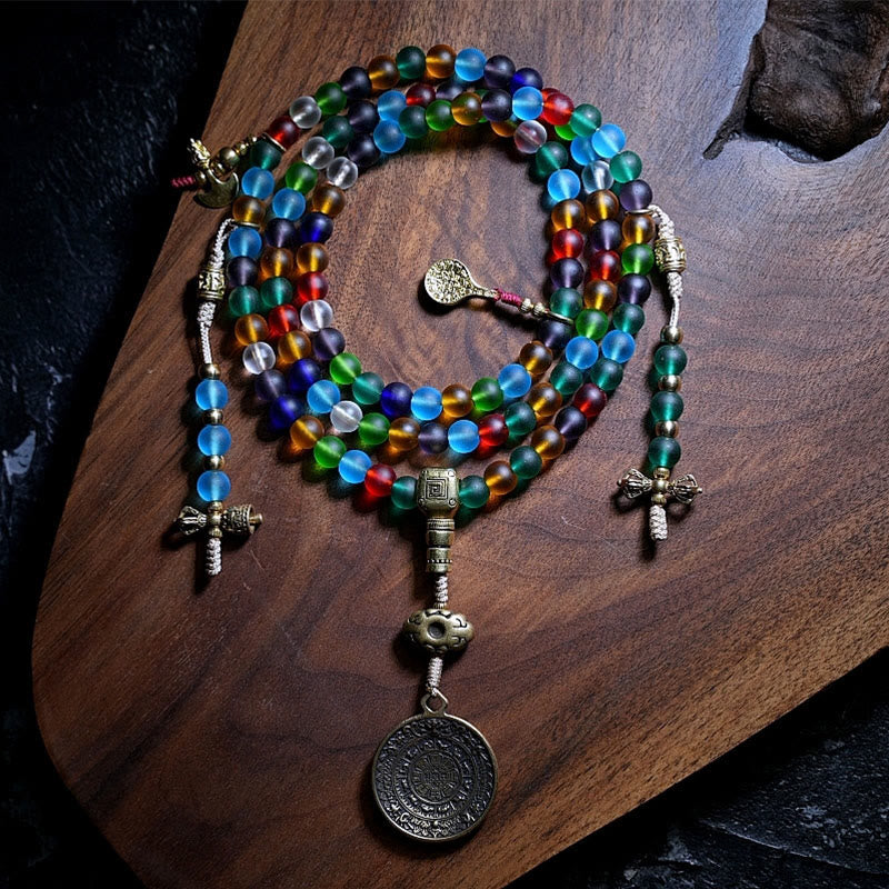KarmaRipple's Tibetan 108 Mala Beadwork Multicolored Liuli Glass Bead Chinese Zodiac Nine Palaces Eight Diagrams Talisman Bracelet p23