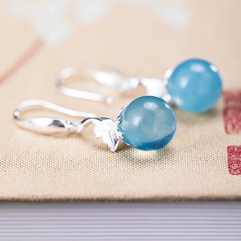 KarmaRipple's 925 Sterling Silver Authentic Aquamarine Leaf Flower Peace Earrings Pendant p10