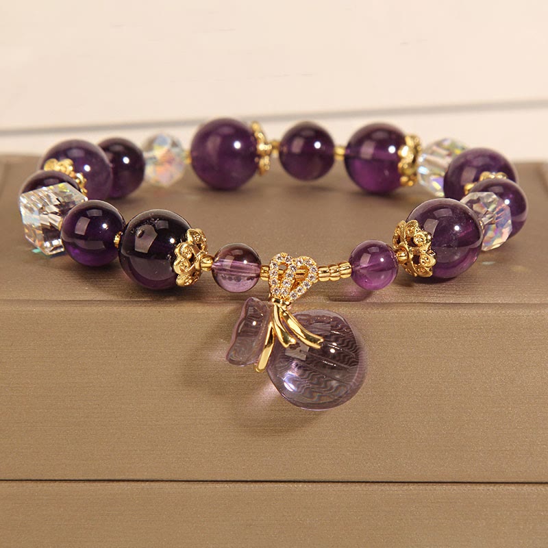 KarmaRipple's Authentic Amethyst Gemstone Money Bag Talisman Positive Bracelet p1