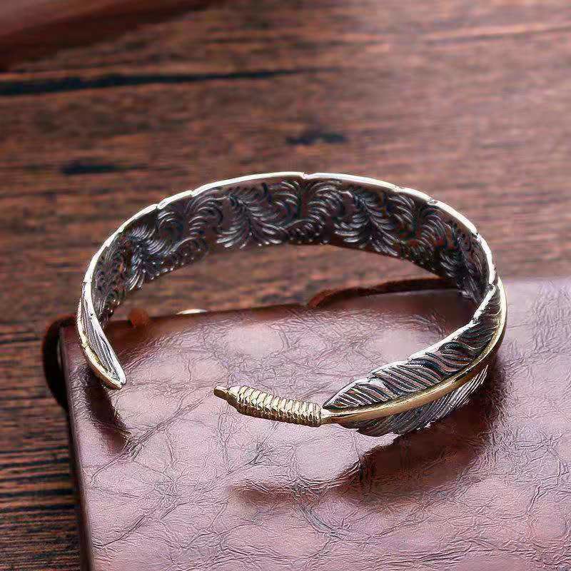 KarmaRipple's Feather Pattern Carved Fortune Wealth Cuff Bracelet Bangle p8