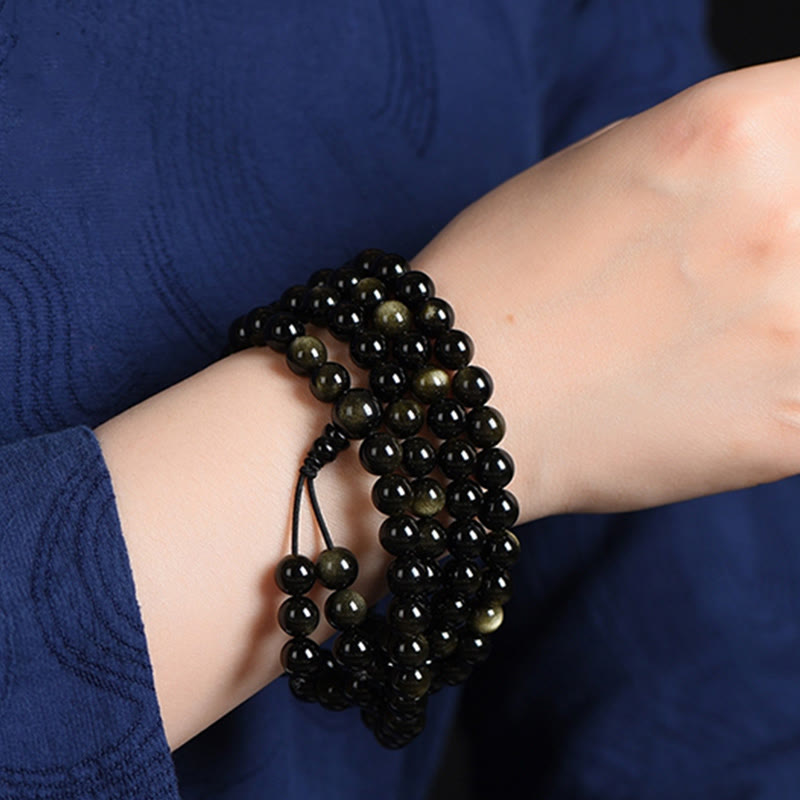 KarmaRipple's 108 Mala Beadwork Authentic Gold Sheen Obsidian Wealth Bracelet p7
