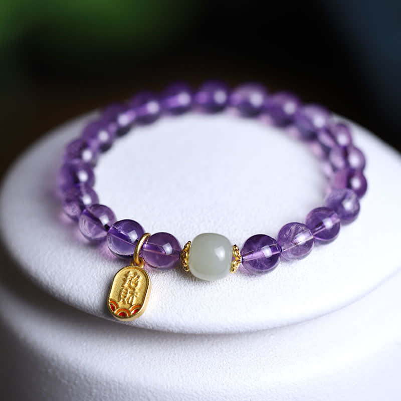 KarmaRipple's Authentic Amethyst Gemstone Hetian Jade Balancing Talisman Bracelet p17