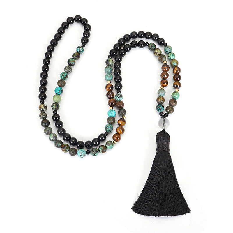 KarmaRipple's 108 Mala Beadwork Authentic Stone Tiger Eye Turquoise Protection Strength Bracelet Pendant p8