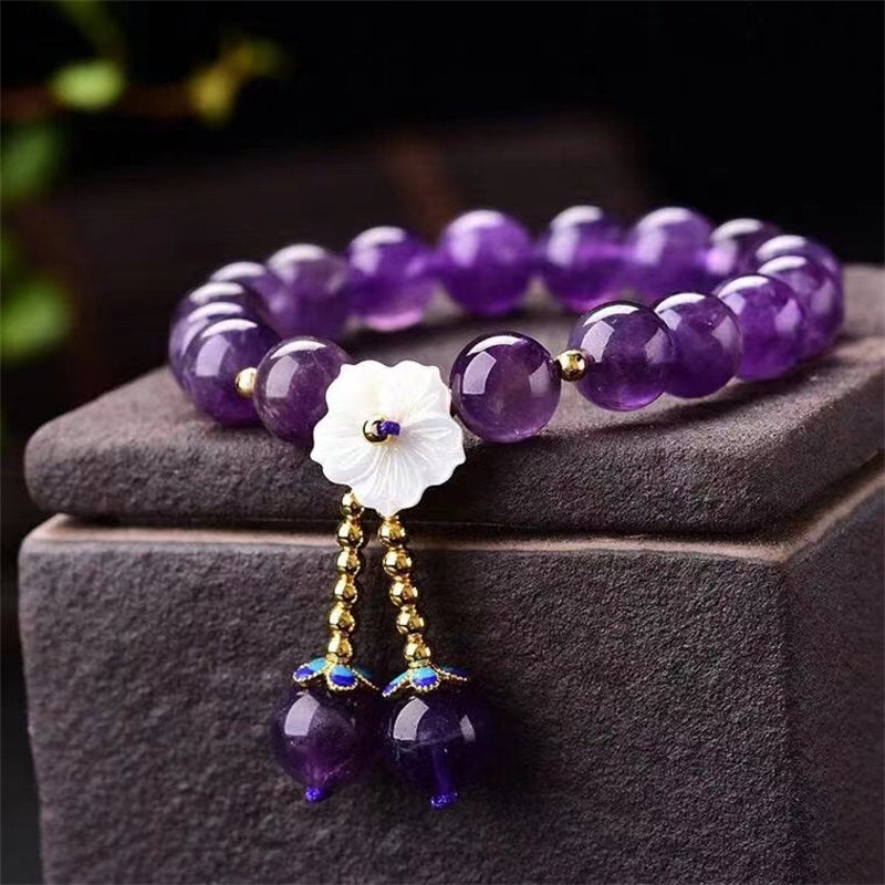 KarmaRipple's Authentic Amethyst Gemstone Flower Spiritual Balancing Bracelet p4
