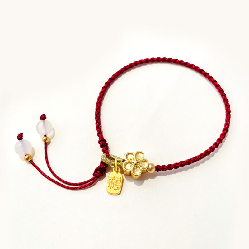 KarmaRipple's Handmade Peach Blossom Rosette Bow Weave Fu Character Talisman Fortune Fortune Red Rope Bracelet p14