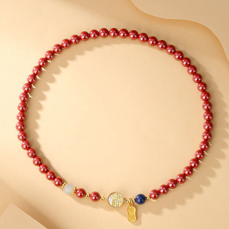 KarmaRipple's 925 Sterling Silver Cinnabar Tridacna Stone Fu Character Double Wrap Blessing Bracelet p8