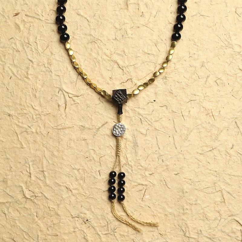 KarmaRipple's Tibetan 108 Mala Beadwork Black Onyx Three-eyed Dzi Beadwork Protection Bracelet p16