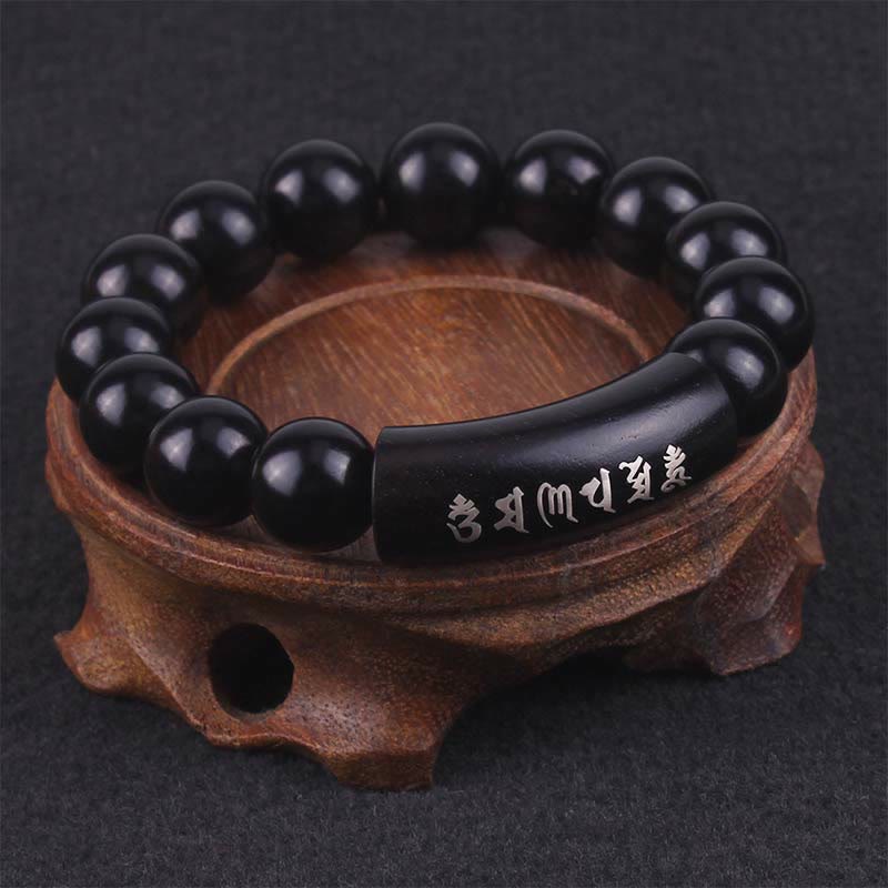 KarmaRipple's 999 Sterling Silver Ebony Wood Om Mani Padme Hum Inlaid Balance Bracelet p2