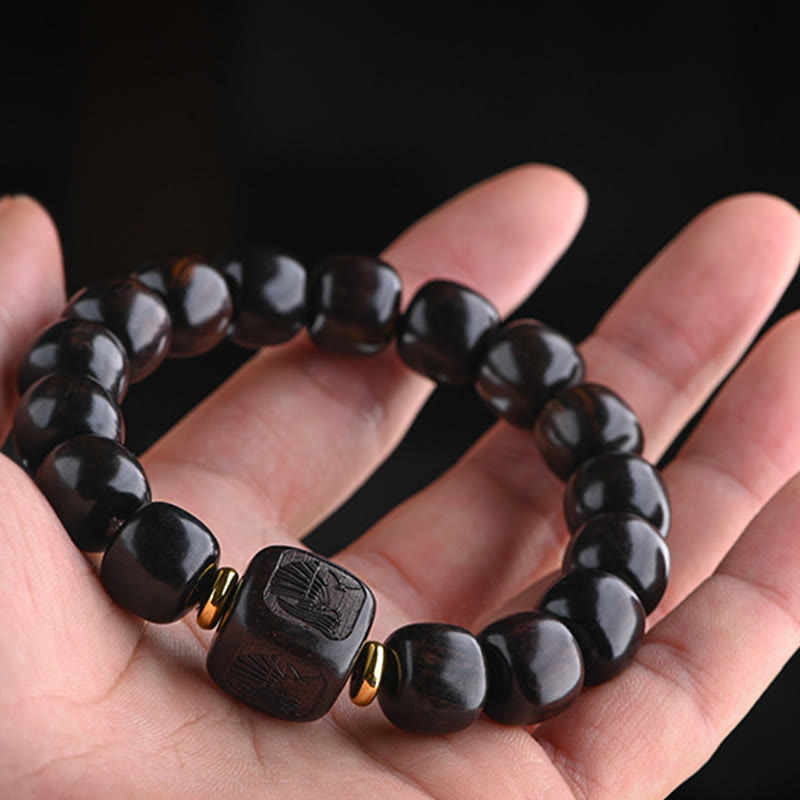 KarmaRipple's Tibetan Ebony Wood Barrel Beadwork Fortunate And Treasure Balance Bracelet p7