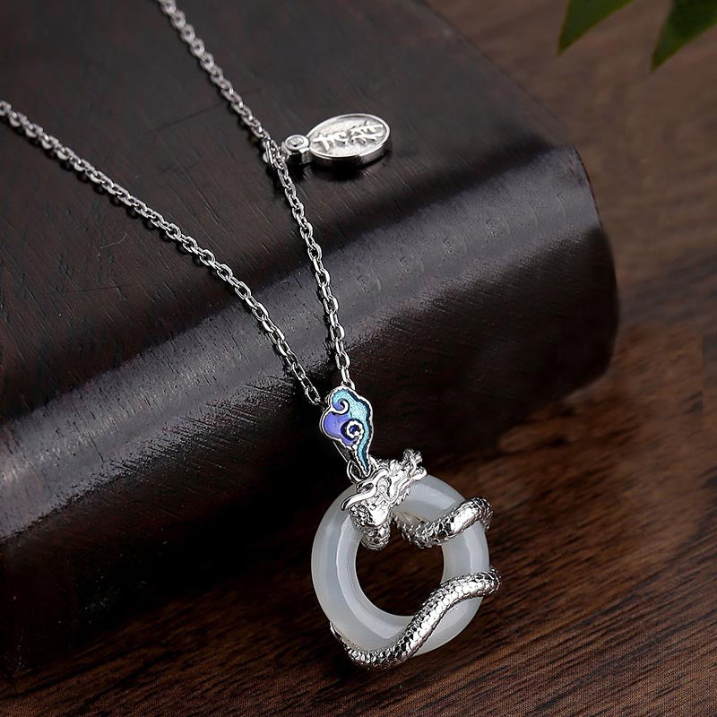 KarmaRipple's Year Of The Dragon 925 Sterling Silver Hetian Ivory Jade Peace Buckle Auspicious Clouds Success Pendant Necklace p8